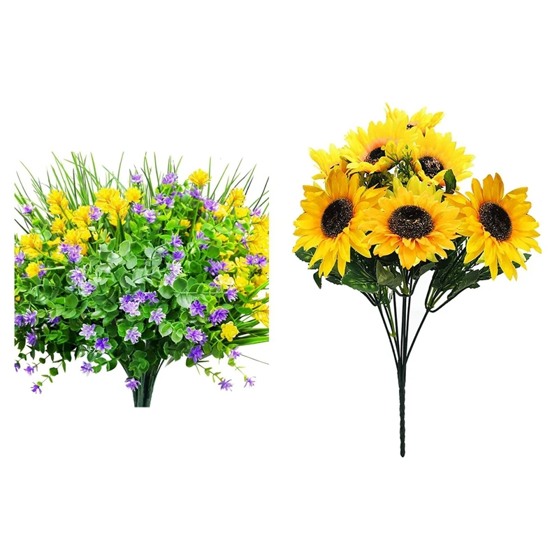 9Pcs Artificial Flowers Outdoor UV Resistant Shrubs Plants & 4 Bunches
