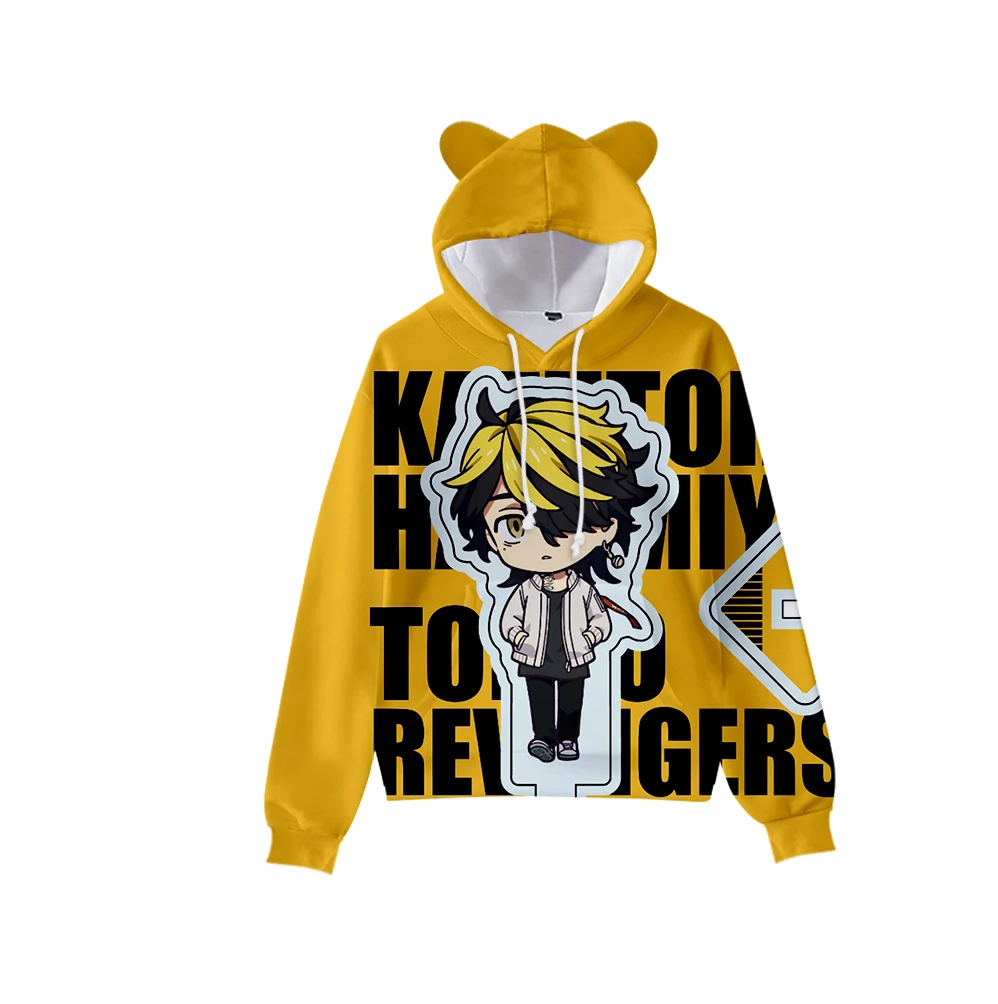 

Yellow Kids Hooede 3D Anime Tokyo Revengers Cute Cat Ears Hoodies Sweatshirts Fashion Casual Autumn Boys Girls Cartoon Pullovers