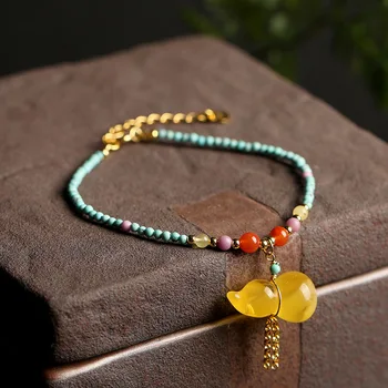 

Natural Turquoise Agate Purple Mica Bracelet 925 Silver 14K Gold Plated Accessories Gourd Pendent Bracelet