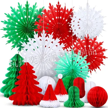 

Christmas Decorations Set Christmas Tree Honeycomb Cap Snowflake Doubled Fan Scene Decorative Christmas Bell