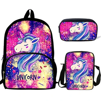 

Cute Unicorn Print Backpacks Children Bookbag School Bag Mochila Girls Daily Shoulder Set Pencil Croobody Custom