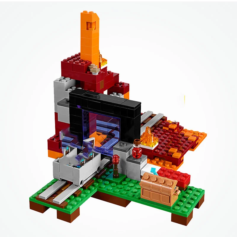 Дешево Legoing my world The Nether Portal модель Diy Дом Steve Ghast фигурки блоки рождественские игрушки для детей Подарки Legoing my world