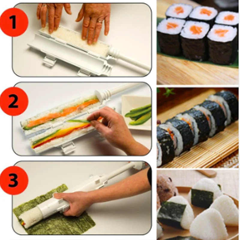 Sushi Making Roller Bazooka Maker Kit Mise à niveau professionnelle Super  Durable Space Moule en plastique de qualité alimentaire Camp Chef Riz  Légumes Viande DIY Tube Machine Ustensiles de cuisine, Blanc 