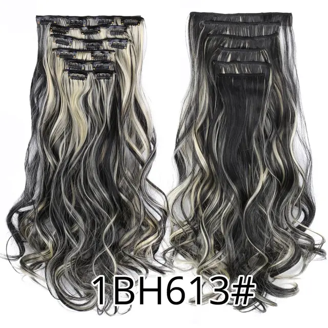 Synthetic 6H/613# Clip In On Hair Extensions 6Pcs/Set 16 Clips Hair Extension Full Head 55Cm Straight Synthetic Fiber Hairpieces T1B/4/27
