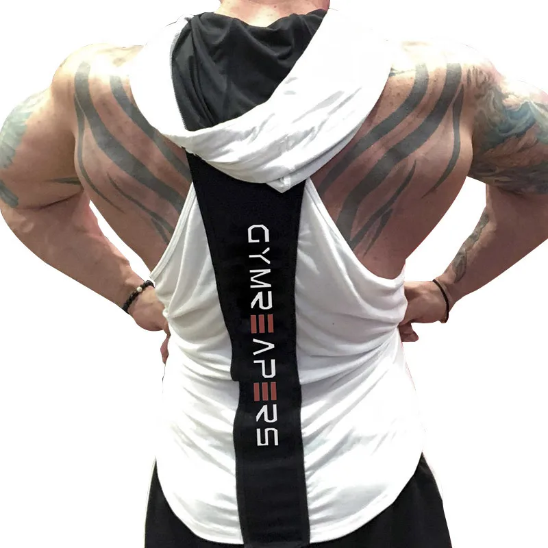 2019 Men's Gym Wear Breathable Sleeveless Hoodie for Man Workout Cotton Tank Top Outdoor Training and Fitness Tops | Мужская одежда