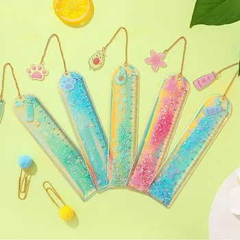 

1 pcs Oil Flow Sand Bookmark Rulers Kawaii Laser Girl Drawing Template Lace Sewing Ruler Stationery Office School
