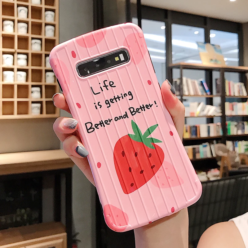 YHBBCASES 3D Stria багаж мягкие чехлы для samsung Galaxy S10 Plus S8 S9 Мультфильм клубника вишня чехол для samsung Note 10 8 9