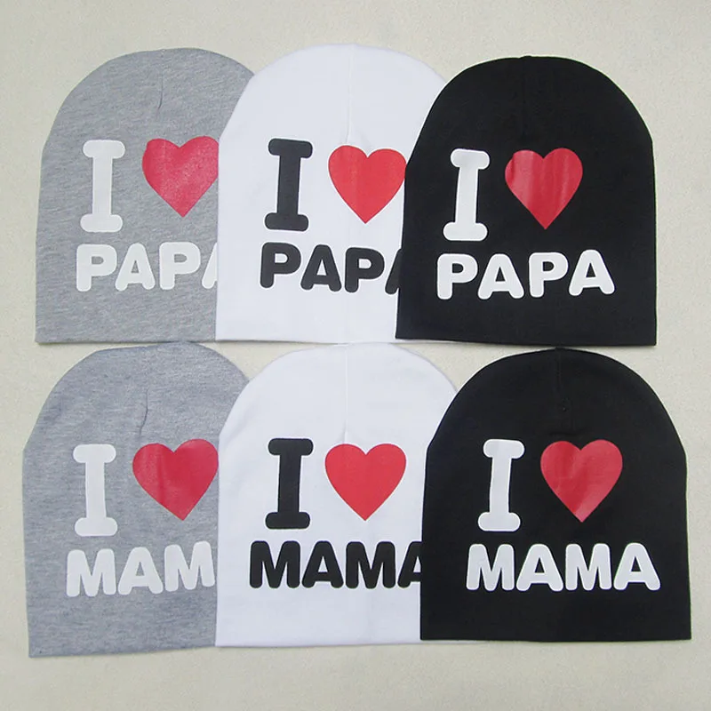 Oeak/модные детские шапки с надписью «I Love Papa Mama», эластичные вязаные шапки для малышей, весенние хлопковые кепки для детей, кепки для девочек, мальчиков