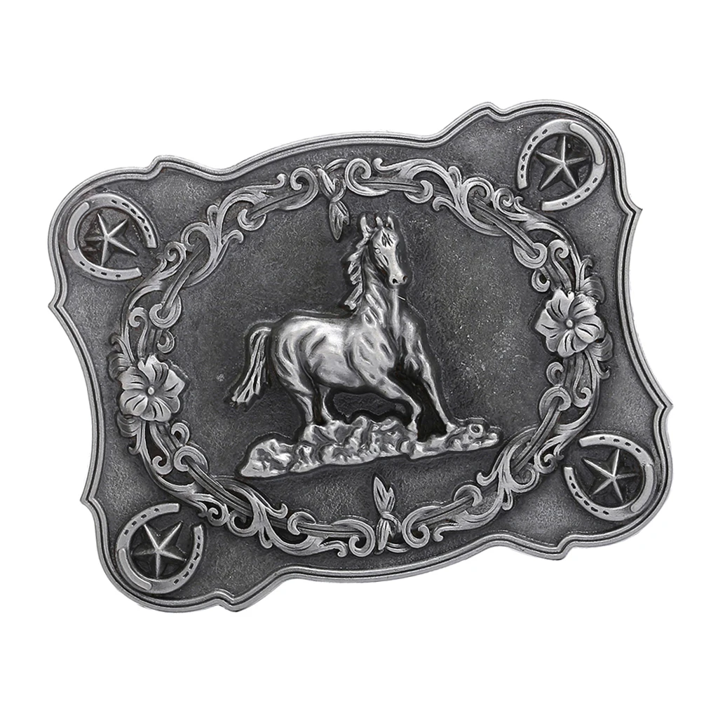 Men's Classic Retro Style Carved Horse Cowboy Western Belt Buckle Accessory Rectangle 3D Buckle Cool Man Gift