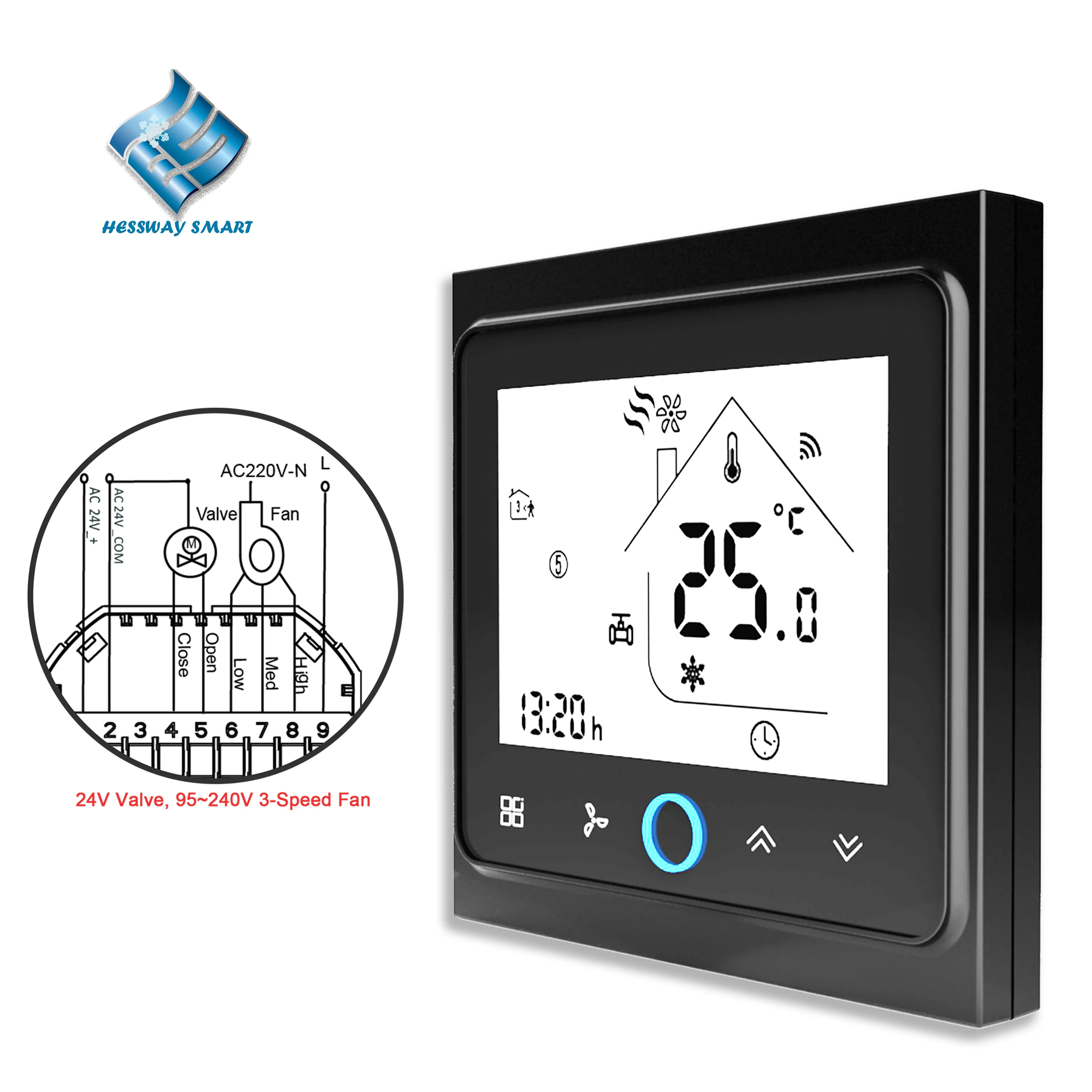 24V Valve THERMOSTAT WIFI/MODBUS&RS485 2Tube Fan Coil With, 55 OFF