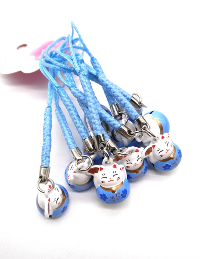 10 шт. брелоки с изображением из мультфильма Lucky Cat Bells на ремешке для сотового телефона, брелоки, Брелоки для ключей, аксессуары для изготовления ювелирных изделий своими руками - Цвет: A