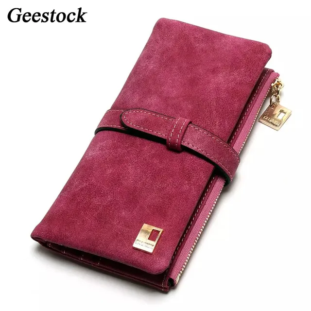 Geestock Women Wallet Coin Purse PU Matte Two Fold Wallets Zipper Mobile Phone Design Card Holder Ladies Clutches Wallet Rose red