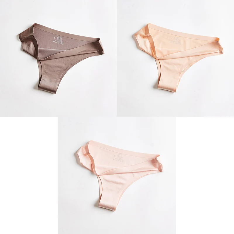 coffee nude pink Женское нижнее белье, трусики-стринги, сексуальные трусы, бесшовное нижнее белье для женщин, ледяной шелк, спортивные трусы для женщин, трусики с t-образной спинкой, 3 предмета, Aofeiqike - Цвет: coffee nude pink