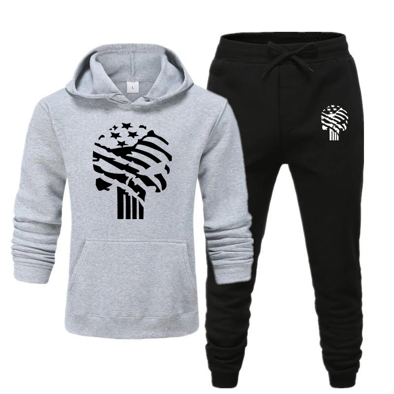 Conjuntos para hombre de ropa deportiva con estampado de Calavera, sudadera y pantalones de chándal ajustados, 2 piezas, novedad de 2020
