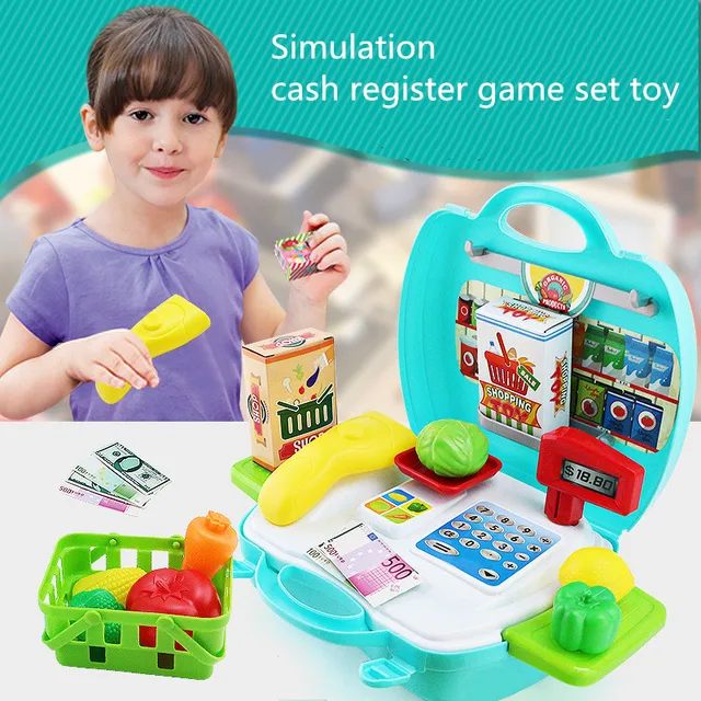 US $13.56 23pcs/set Groceries supermarket shopping cart cash register for children Pretend game Play set Educ