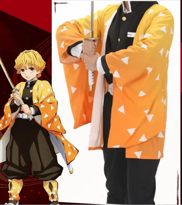 Demon Slayer: Kimetsu no Yaiba mens Kamado Tanjirou cosplay cape costumes full sets Agatsuma Zenitsu orange cape suits costumes