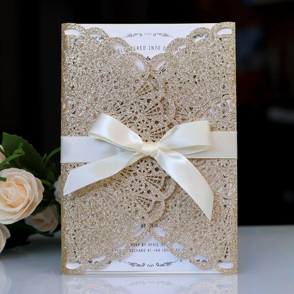  10pcs Wedding Invitations Lace Pattern Cards Laser Cut Paper Cards Announcement Greeting Postcards  - 4.00044E+12
