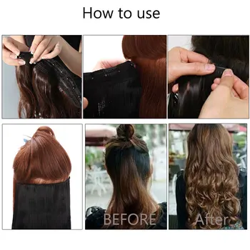 s-noilite 47Color 24Inch Long Wavy Women Clip In One Piece synthetic Hair Extensions Black Brown Fake clip Hairpiece for women 6