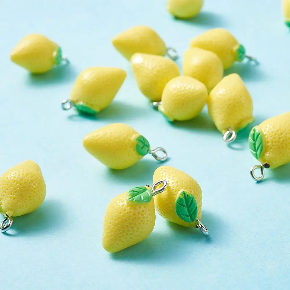 100/200pcs Cute Lemon Pendants Fruit Resin Charms Fit Jewelry Making DIY Necklace Earrings Charms Key Chains Women Accessories 5