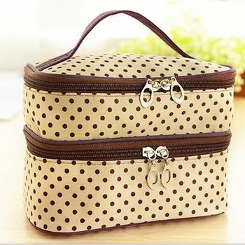 

Dot Cosmetic Bags Large Capacity Double Travel Bags Portable Makeup Bag Fashion Multifunction Wavelet Point Cute Bag