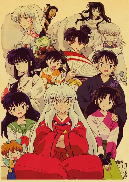 日本のアニメ犬夜叉シリーズのレトロなポスタークラフト紙のポスター高品質の壁紙装飾寝室のリビングルーム 絵画 書道 Aliexpress