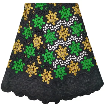 

Hollowed out circles and embroidered squares flowers with stones Cotton Fabric HLS128 New arrival Swiss Voile Lace Fabric