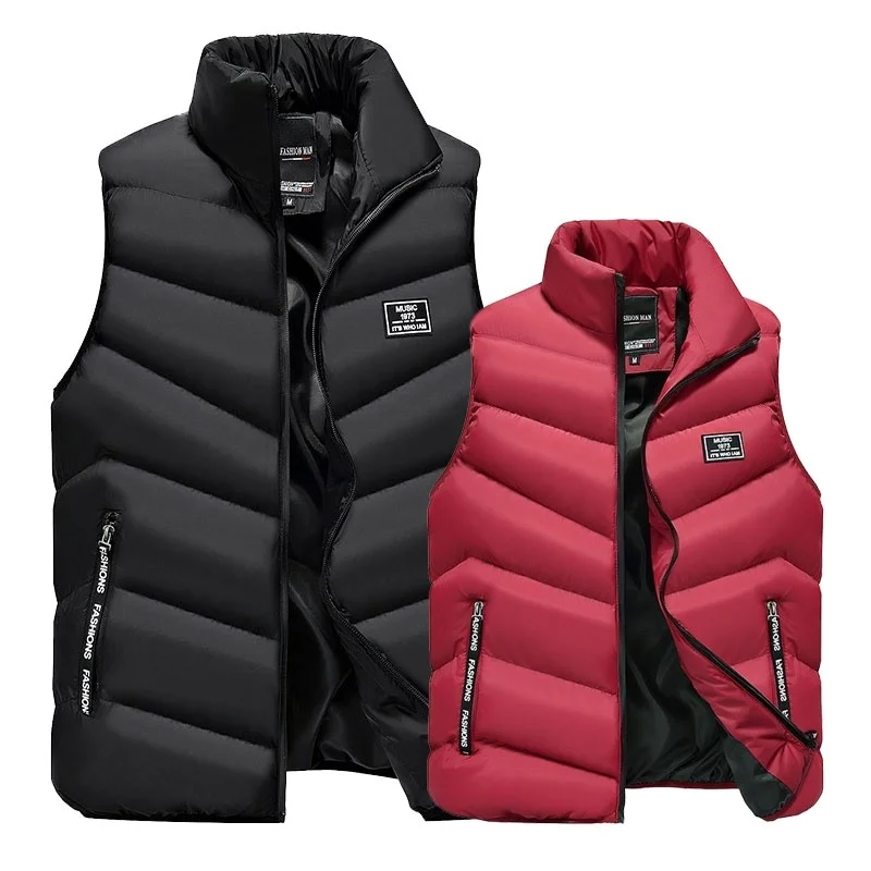 Vente 2019 Gilet Gilet Homme Gilet hommes hiver sans manches veste hommes vers le bas Gilet hommes chaud épais à capuche manteaux mâle coton rembourré