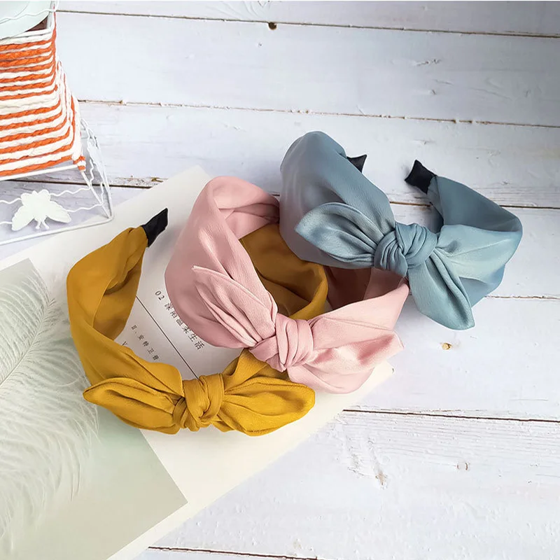 

1PC lovely Pure Color Bowknot Hair Bands Fashion Womens Hair Accessories Wide-brimmed Cloth Art Hair Bands