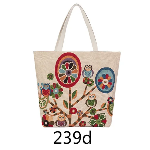 Сумка-тоут для покупок с деревьями, жаккардовые холщовые сумки с вышивкой совы, холщовые сумки, повседневные сумки через плечо, многоразовая сумка для покупок - Цвет: 239d