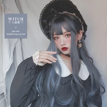 

AILIADE Teen girl Synthetic Wig Wavy Hair Blue With Bangs Natural Hair Heat Resistant Fiber Lolita Bob Wig Party Cosplay