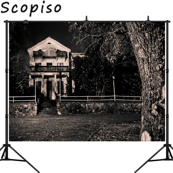 

Scopiso Halloween Haunted House Photography Backdrop Dark Night Background Scary Party Banner Decor Portrait Photo Studio Prop