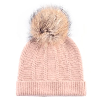 Fur pom pom for hats women winter caps girl knitted beanie women warm beanies cap ladies skullies casual pompom hat gorro - Цвет: Розовый