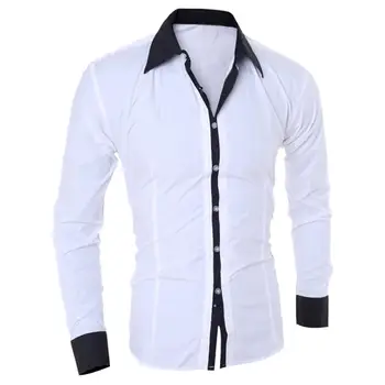 

Business Men Turn Down Collar Long Sleeve Color Block Cotton Prom Elegant Casual High Quality Cotton Button Contrast Shirt