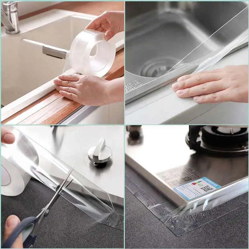 Nano Strong Waterproof Tape Kitchen , Mildew, Oil, Bathroom Mesa Toilet Gap Self-adhesive Transparent Single Face Sealing Strip