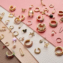 Модная бижутерия, круглые с-образные серьги-каффы для ушей, бохо, жемчужные металлические серьги-каффы, серьги-кольца для женщин, ювелирные изделия Huggie