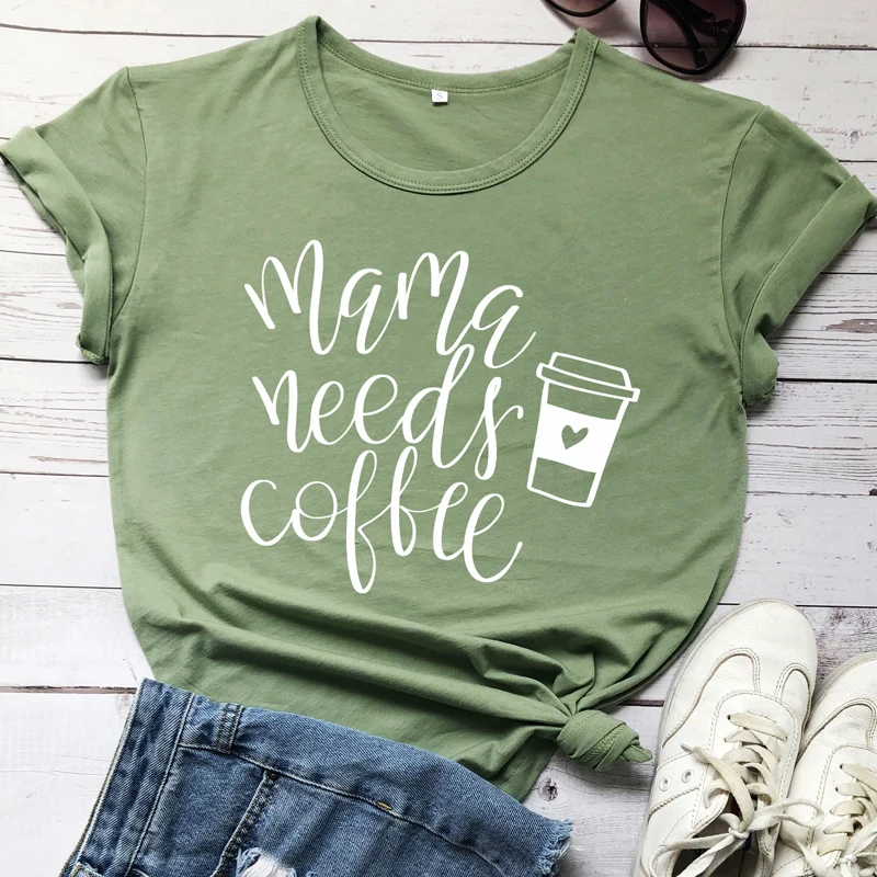 

Mama Needs Coffee T-shirt Mom Life Gift Shirt Casual Summer Graphic Funny Tees Tops Women Fashion Clothing Cotton Tshirt Outfit