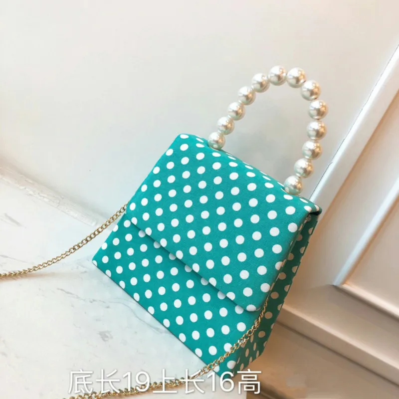

2019 new Women Polka Dot Handbag Vintage Women's Pearl Handle Flap Evening Bag Female Shoulder Bags Causal Lady's Crossbody Bag