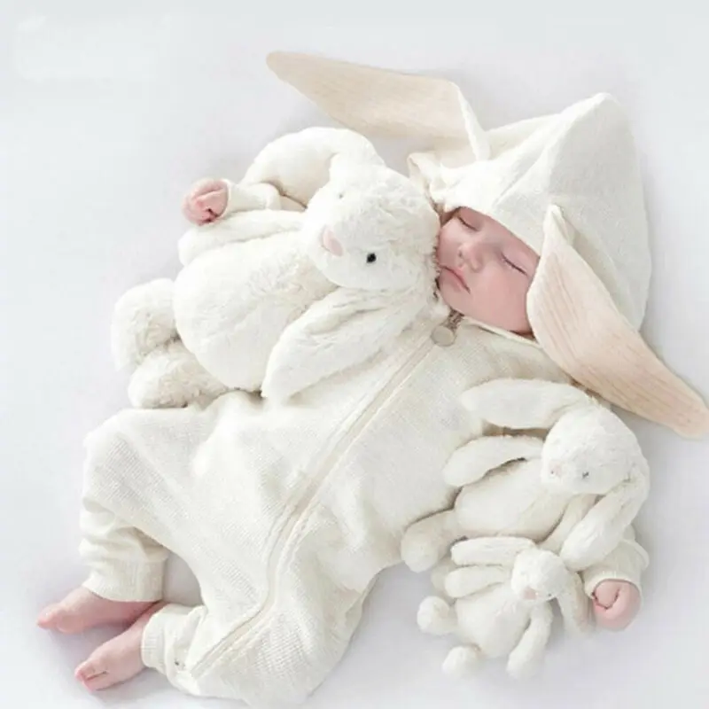 Комбинезон с капюшоном и заячьими ушками для новорожденных мальчиков и девочек, комбинезон, комплект одежды