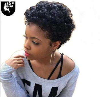 

YOUR BEAUTYPixie Cut Wig Natural Curls Short Wigs Peruvian Wig Natural Color 130% Density 10%Synthetic Hair Wigs For Black Women