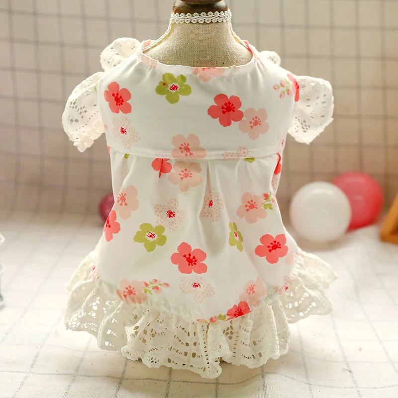 

Lace Dogs Skirts Chiffon Flower Printing Spring Summer Pastoral Style Dog Clothes For Pets Bichon Elegant Princess Dog Dresses