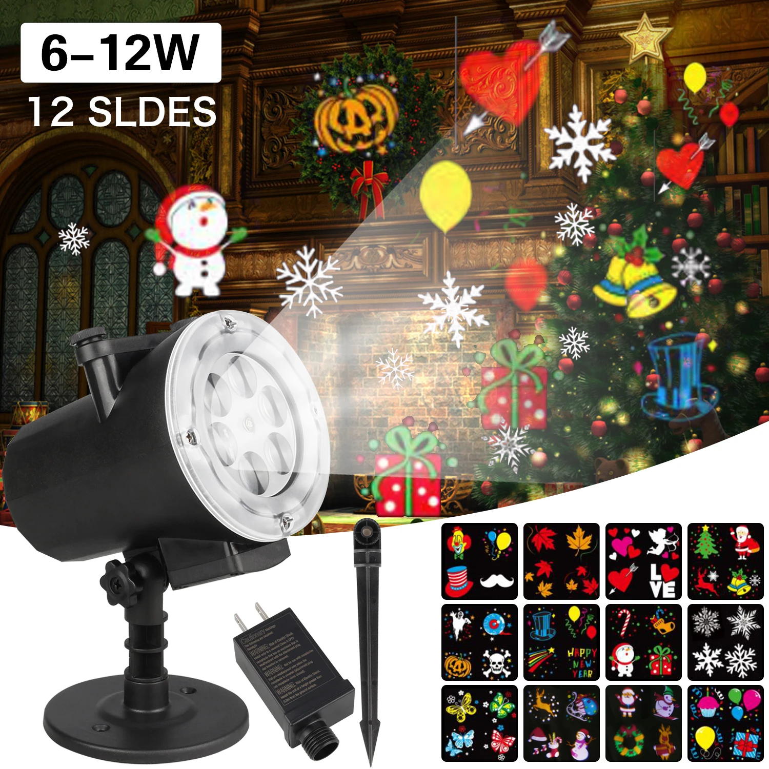 

12 Slide Switchable LED Stage Light Christmas Snow Laser Projector Light For Party Landscape Garden Light Xmas Decorative