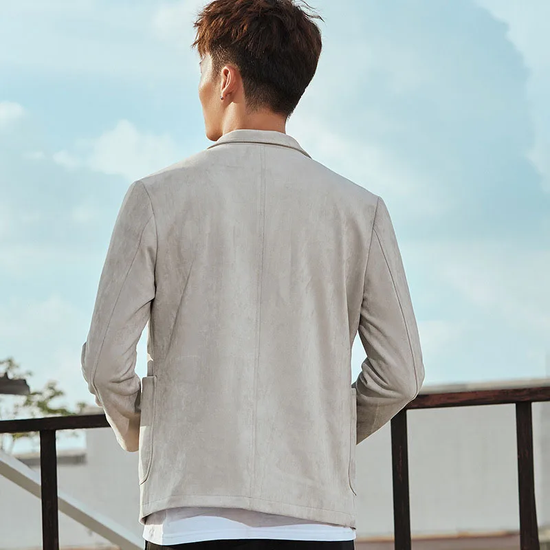 Spring Autumn Solid Men Blazers Suede Khaki Black Slim Fit Blazer Jacket Male Fashion Street Casual Suit Costume Regular Coat Spring Autumn Solid Men Blazers Suede Khaki Black Slim Fit Blazer Jacket Male Fashion Street Casual Suit Costume Regular Coat
