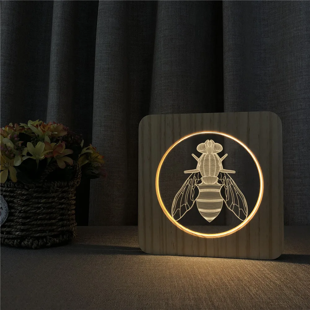 

Honeybee Animal 3D USB LED Arylic Night Lamp Table Light Switch Control Carving Lamp for Children's Room Decoration Dropshipping