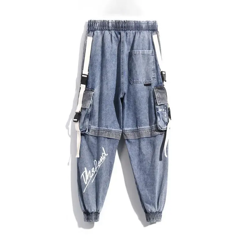 New Stitching Cargo Jeans Men's Japanese Casual Trousers