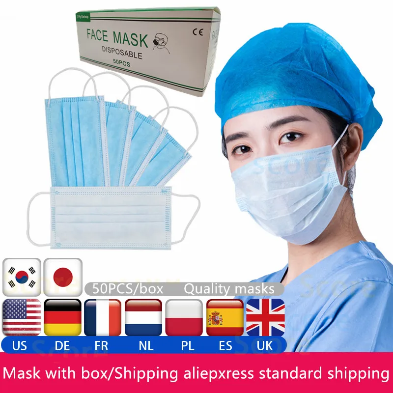 

Fast delivery Hot Sale Disposable Non Woven masks face mouth mask Anti-dust PM2.5 breathable and comfortable 50pc surgical mask
