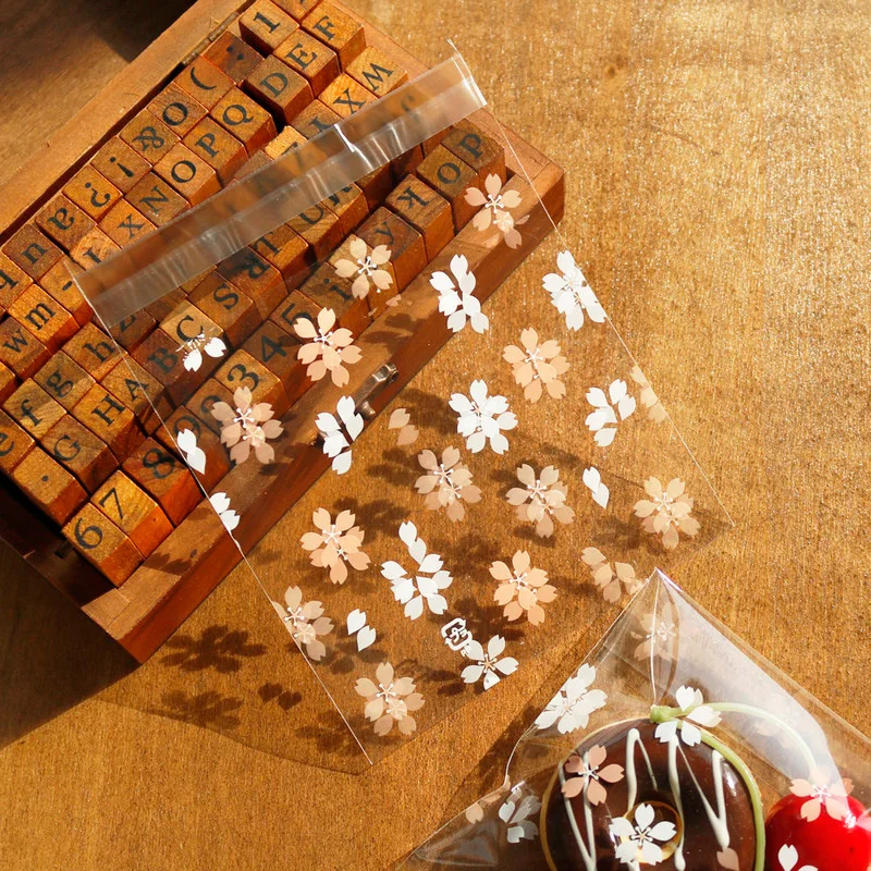 100 шт Сакура прозрачные пластиковые пакеты OPP для конфет и печенья упаковочный целофан сумка для iphone x 10x10 см канцелярских принадлежностей пластиковый конверт
