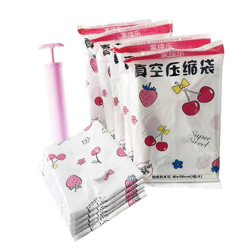 

Thickened Printed Vacuum Storage Bags With Hand Pump Reusable Home Organizer Space Saver Compression Bags For Traval And Home