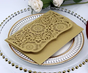 

50pcs Fancy Hollow out laser and vintage style Invitation Card Greeting Card Customize Business With RSVP Card Party Supplies