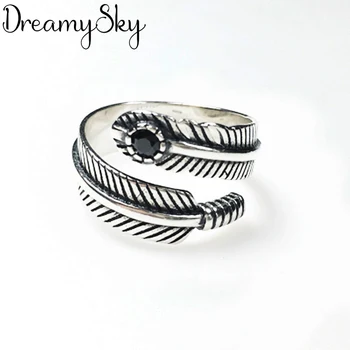 

DreamySky Bijoux Boho Style Silver Color Feather Rings For Women Gifts Large Adjustable Finger Rings