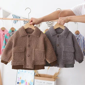 

2020 Winter Baby Boys Letter Print Thick Fleece Lapel Collar Long Sleeve Jackets Children Kids Outerwear Casual Coats Casaco